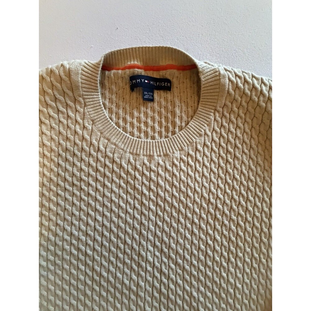 Tommy Hilfiger Men's Cotton Cable-Knit Crewneck Pullover Sweater XXL Beige